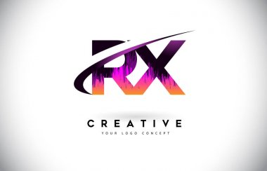 RX R X Grunge mektup Logo mor canlı renkler tasarımı ile. CRE
