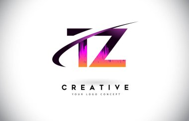 TZ T Z Grunge mektup Logo mor canlı renkler tasarımı ile. CRE