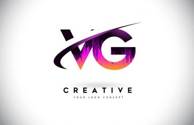 VG V G Grunge mektup Logo mor canlı renkler tasarımı ile. CRE