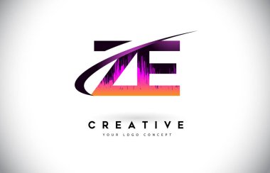 Ze Z E Grunge mektup Logo mor canlı renkler tasarımı ile. CRE