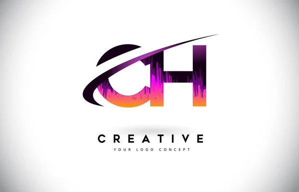 Logo CH C H Grunge Letter avec design violet aux couleurs vibrantes. Cre — Image vectorielle