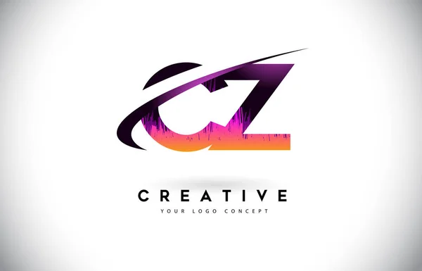 CZ C Z Grunge Letter Logo with Purple Vibrant Colors Design. Cre — Stock Vector