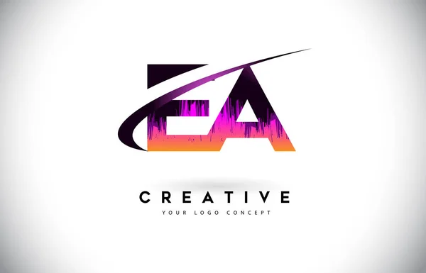 EA E A Grunge Letter Logo with Purple Vibrant Colors Design. Cre — Stock Vector