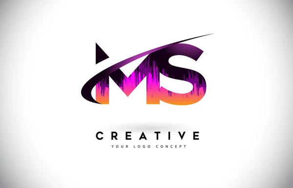 Logotipo de letra Grunge MS M S con diseño de colores vibrantes púrpura. Cre — Vector de stock