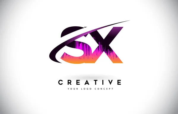SX S X Grunge Letter Logo with Purple Vibrant Colors Design. Cre — Stock Vector