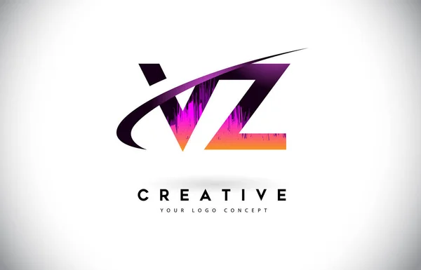 Logo lettre grunge VZ V Z avec design violet aux couleurs vibrantes. Cre — Image vectorielle