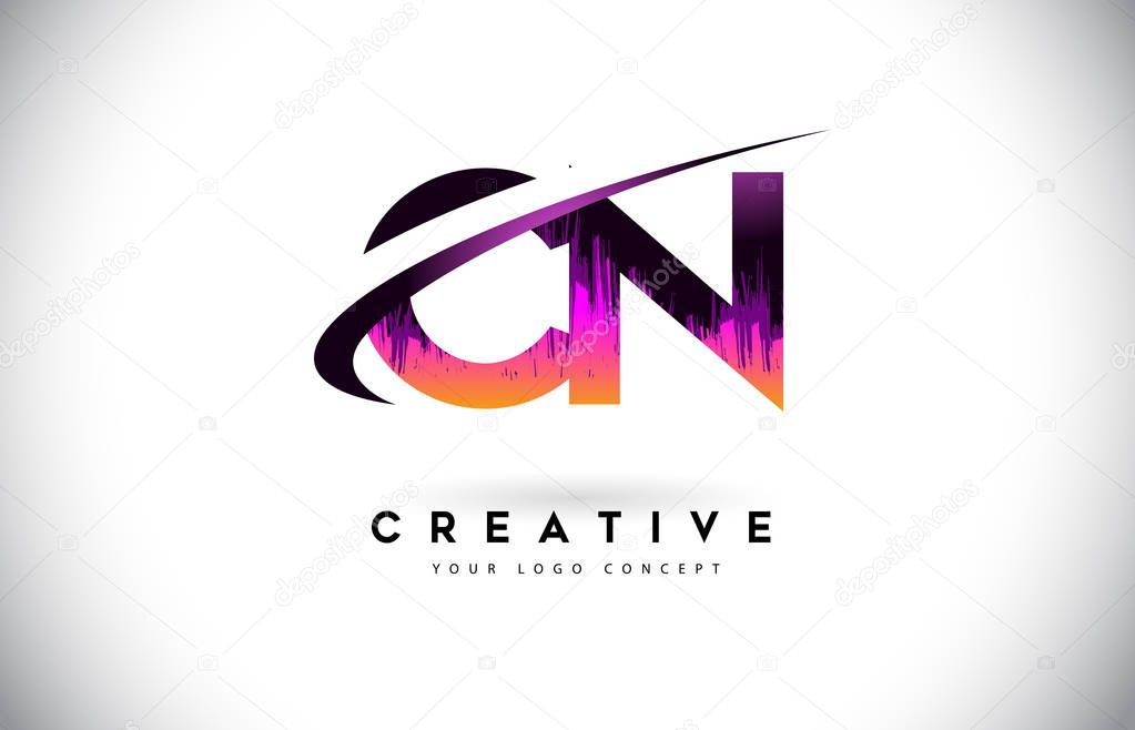 CN C N Grunge Letter Logo with Purple Vibrant Colors Design. Creative grunge vintage Letters Vector Logo Illustration.