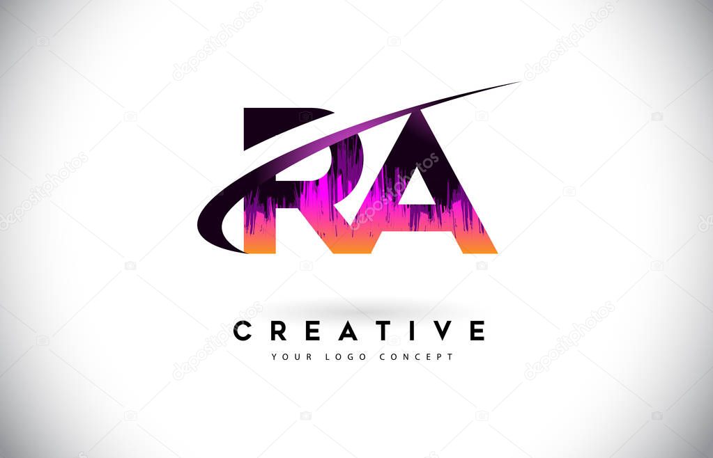 RA R A Grunge Letter Logo with Purple Vibrant Colors Design. Creative grunge vintage Letters Vector Logo Illustration.