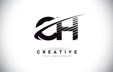 CH C H harfi Logo Tasarım Swoosh ve siyah çizgiler. Modern yaratıcı zebra harfler vektör Logo hatları