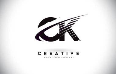 CK C K harfi Logo Tasarım Swoosh ve siyah çizgiler. Modern yaratıcı zebra harfler vektör Logo hatları