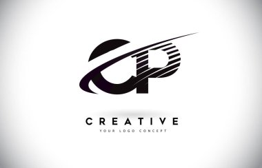 CP C P harfi Logo Tasarım Swoosh ve siyah çizgiler. Modern yaratıcı zebra harfler vektör Logo hatları