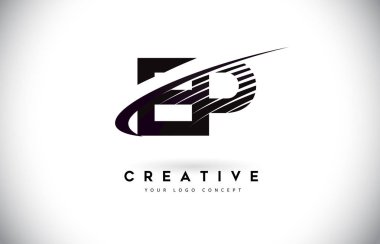 EP E P mektup Logo Tasarım Swoosh ve siyah çizgiler. Modern yaratıcı zebra harfler vektör Logo hatları