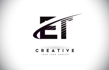 Et E T harfi Logo Tasarım Swoosh ve siyah çizgiler. Modern yaratıcı zebra harfler vektör Logo hatları