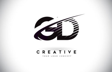 GD G D harfi Logo Tasarım Swoosh ve siyah çizgiler. Modern yaratıcı zebra harfler vektör Logo hatları