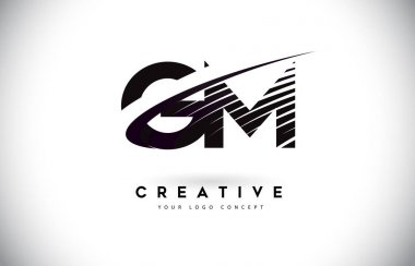 GM G M harfi Logo Tasarım Swoosh ve siyah çizgiler. Modern yaratıcı zebra harfler vektör Logo hatları