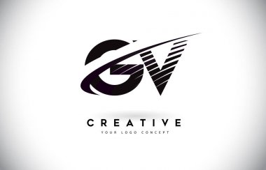GV G V harfi Logo Tasarım Swoosh ve siyah çizgiler. Modern yaratıcı zebra harfler vektör Logo hatları
