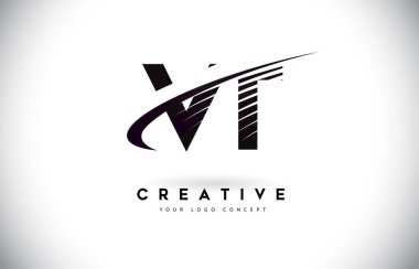 VT V T harfi Logo Tasarım Swoosh ve siyah çizgiler. Modern yaratıcı zebra harfler vektör Logo hatları