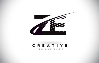 Ze Z E mektup Logo Tasarım Swoosh ve siyah çizgiler. Modern yaratıcı zebra harfler vektör Logo hatları