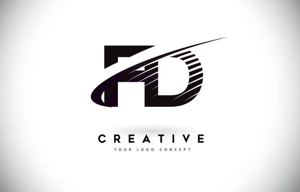 Letter Logo Design Swoosh Black Lines Modern Creative Zebra Lines — Stock Vector