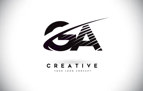 Letter Logo Design Swoosh Black Lines Modern Creative Zebra Lines — Stock Vector