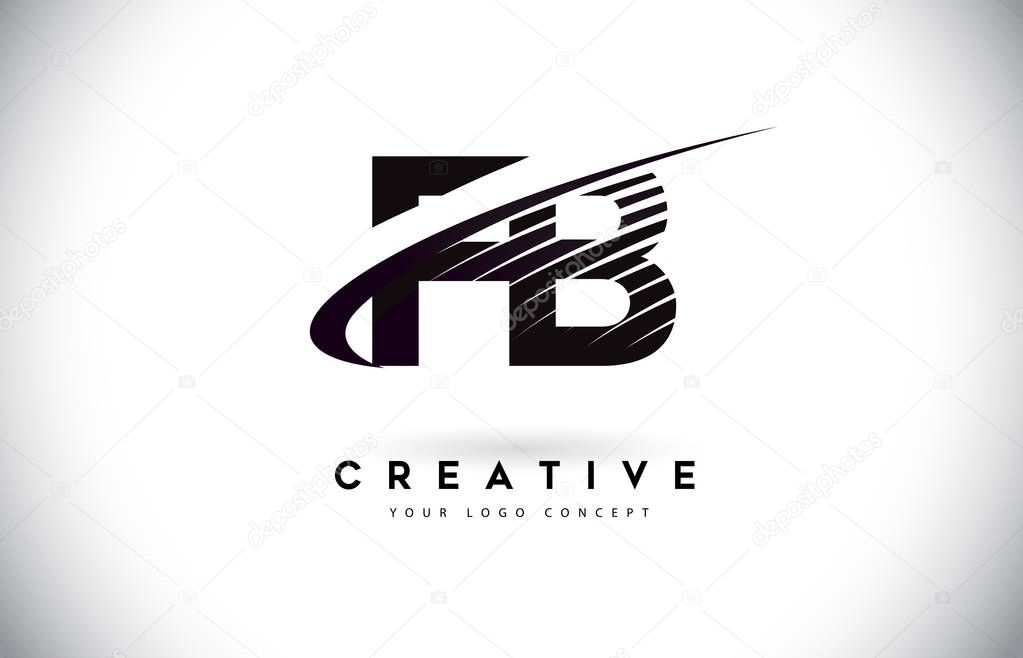 FB F B Letter Logo Design with Swoosh and Black Lines. Modern Creative zebra lines Letters Vector Logo