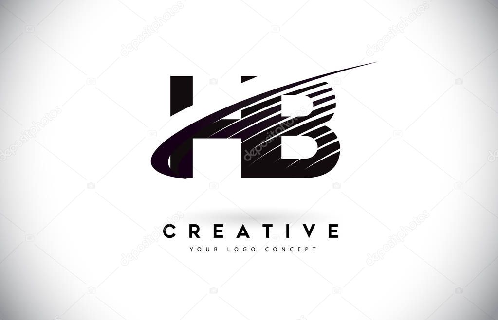 HB H B Letter Logo Design with Swoosh and Black Lines. Modern Creative zebra lines Letters Vector Logo
