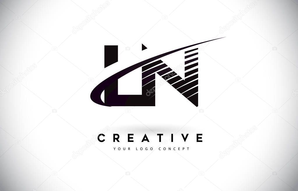LN L N Letter Logo Design with Swoosh and Black Lines. Modern Creative zebra lines Letters Vector Logo