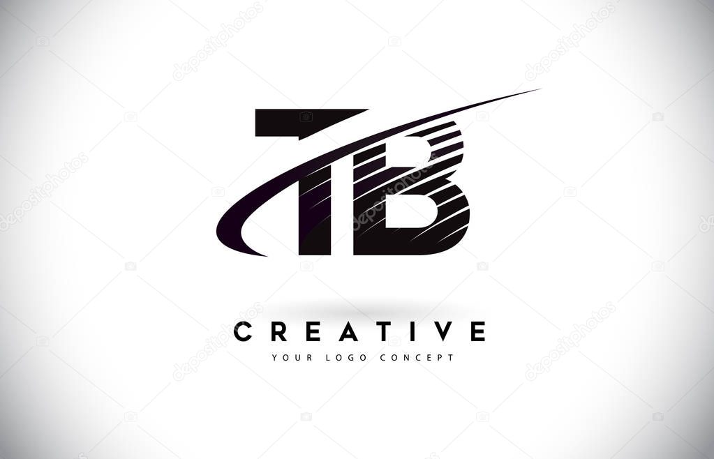 TB T B Letter Logo Design with Swoosh and Black Lines. Modern Creative zebra lines Letters Vector Logo