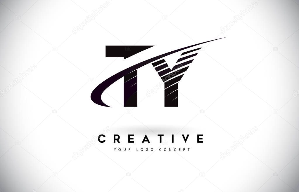 TY T Y Letter Logo Design with Swoosh and Black Lines. Modern Creative zebra lines Letters Vector Logo