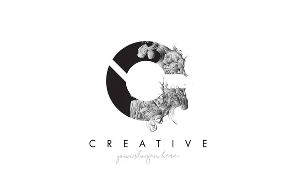 Icône de conception de logo de lettre C avec la texture grunge artistique en noir — Image vectorielle