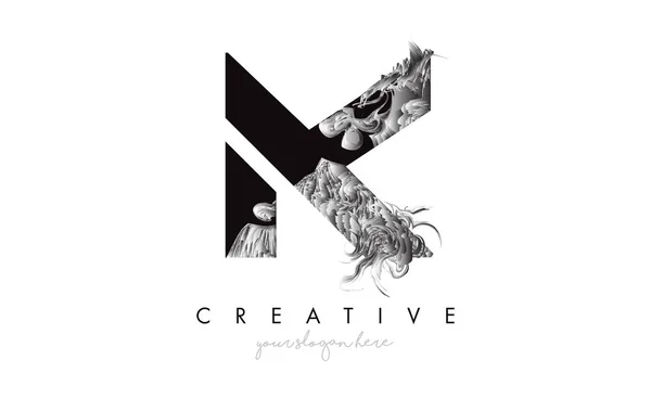 Bokstaven K Logo Design ikon med konstnärlig grunge textur i svart — Stock vektor