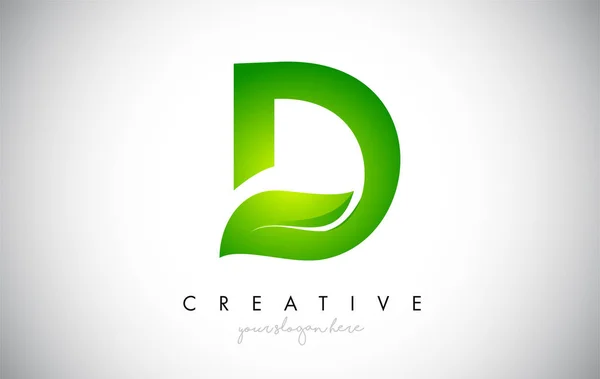 D Blatt Brief Logo Icon Design in grünen Farben Vektor Illustrati — Stockvektor
