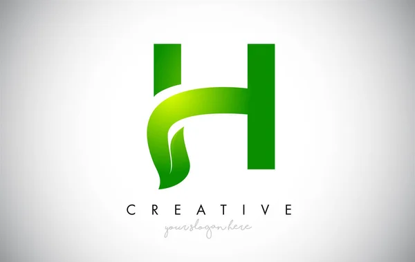 H Folha Carta Logo Ícone Design em cores verdes Vector Illustrati — Vetor de Stock
