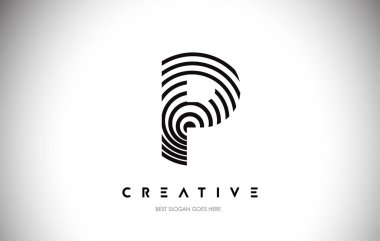 P Hatları Warp Logosu Tasarımı. Dairesel Satırlarla Harf Simgesi.