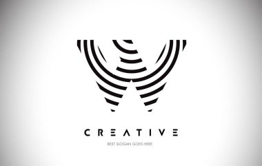 W Hatları Warp Logosu Tasarımı. Dairesel Satırlarla Harf Simgesi.