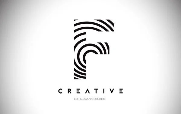 F Linee di curvatura Logo Design. Lettera Icona realizzata con linee circolari . — Vettoriale Stock