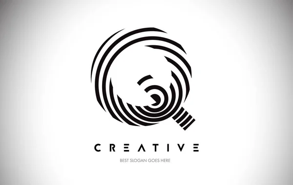 Q Linhas Warp Logo Design. Ícone carta feita com linhas circulares . — Vetor de Stock