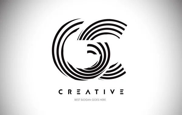 GC Lines Warp Logo Design. Icône de lettre faite avec des lignes circulaires . — Image vectorielle