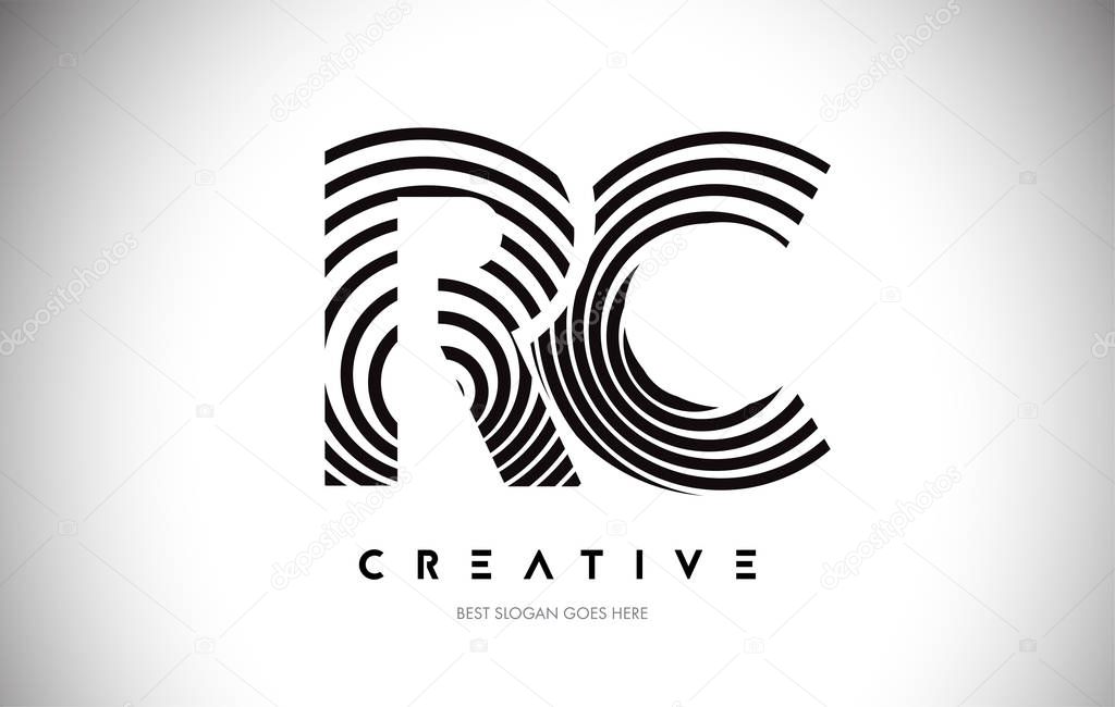 RC Lines Warp Logo Design.Vector Letter Icon Made with Circular Lines.