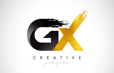 Siyah Altın Fırça Vuruşu ve Modern Görünümlü Gx Harf Tasarımı.