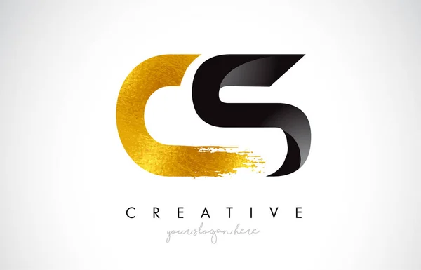 CS Letter Design with Black Golden Brush Stroke and Modern Look. — 图库矢量图片