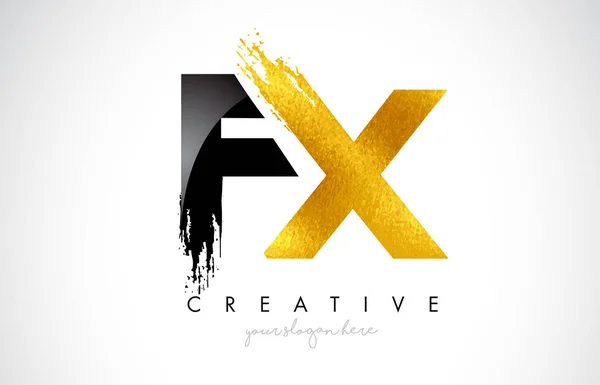 FX Letter Design with Black Golden Brush Stroke and Modern Look. — Stock Vector