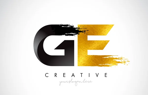 Ge Letter Design fekete arany Brush Stroke és modern megjelenés. — Stock Vector