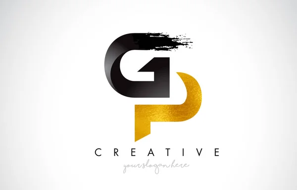 Gp Letter Design με μαύρο χρυσό πινέλο Stroke και μοντέρνα εμφάνιση. — Διανυσματικό Αρχείο