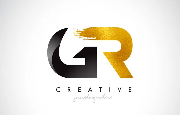GR Letter Design con pennellata dorata nera e look moderno . — Vettoriale Stock