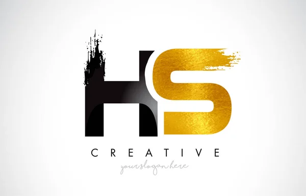 HS Letter Design with Black Golden Brush Stroke and Modern Look. — Stock Vector