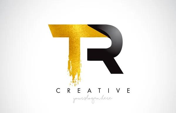 TR Letter Design with Black Golden Brush Stroke and Modern Look. — 图库矢量图片