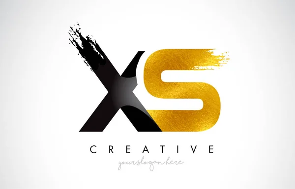 XS Letter Design with Black Golden Brush Stroke and Modern Look. — 스톡 벡터