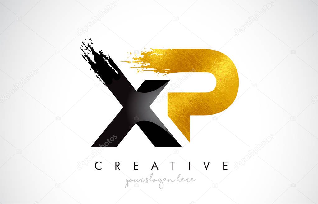 XP Letter Design with Black Golden Brush Stroke and Modern Look.