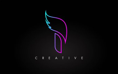 Mavi Mor Kanatlı Neon I Letter Simge Tasarımı